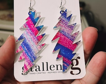 Cotton Candy Swirl Acrylic Lightning Bolt Earrings – Hypoallergenic, Mirror Finish, Unique Handmade Jewelry - Batch1116