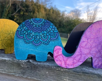 Painted Wooden Desk Organizer Elephant