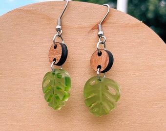 Meara — Monstera Dangle Earrings