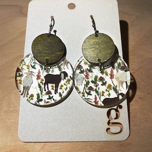 Goat Themed Acrylic Dangle Earrings, Jewelry, Farm, Girlfriend, Teacher Gift, Lightweight Hypoallergenic Earring Hooks
