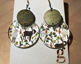 Goat Themed Acrylic Dangle Earrings, Jewelry, Farm, Girlfriend, Teacher Gift, Lightweight Hypoallergenic Earring Hooks