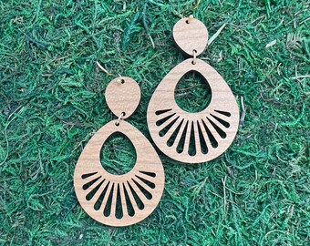 Shelly Wooden Large Dangle Earrings, Lightweight Natural Wood Hypoallergenic Earring Hooks, Bohemian Lifestyle Inspired Girlfriend Gift