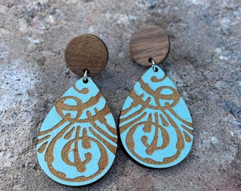 Patsy Wooden Dangle Earrings, Lightweight Natural Wood Hypoallergenic Earring Hooks, Classic Rock, Nashville Music Inspired Gift