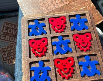 Terrapins vs Bears Tic-Tac-Toe Game Custom Wood and Acrylic Handmade Travel Game Box