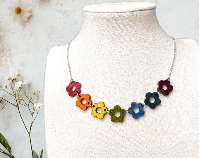 Featured listing image: Rainbow Daisy Chakra Necklace