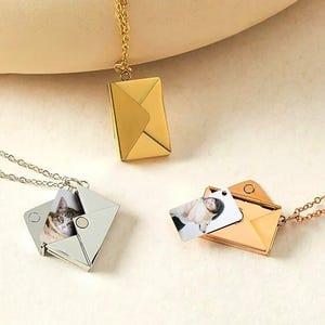 Personalized Pet Portrait Envelope Locket Necklace - Stainless Steel Memorial Jewelry