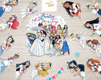 Personalized Disney Princess Cruise Door Magnet, Cinderella Belle Rapunzel Besties Trip, Disney Girl Trip, Family Cruise Ship Stateroom Door