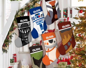 Personalized All Characters Disney Star Wars Christmas Stockings, Galaxy's Edge Christmas Stockings with Name, Holiday Family Stocking Decor