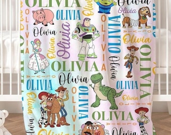 Personalized Watercolor Disney Toy Story Blanket, Buzz Lightyear Woody Jessie Bo Peep Rex Home Decor, Family Blanket, Birthday Boy/Girl Gift