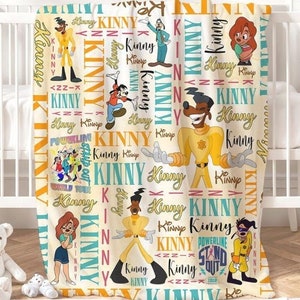 Personalized Watercolor Disney A Goofy Movie Blanket, Goofy Max Goof Powerline Birthday Boy Gift, Roxanne Birthday Girl Family Home Decor