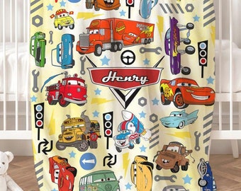 Personalized Watercolor Disney Cars Blanket, Lightning McQueen Mater Doc Hudson Sally Birthday Boy, Birthday Girl Home Decor, Cars Family