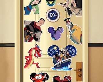 Personalized Mulan Movie Disney Cruise Magnet, Disney Princess Mulan Birthday Girl, Mushu Li Shang Cri-Kee Family Cruise Ship Stateroom Door