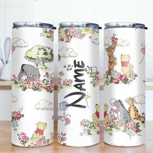 Personalized Floral Disney Winnie The Pooh Tumbler, Pooh Bear Birthday Coffee Cup, Piglet Tigger Eeyore Gift Mug, Birthday Girl Birthday Boy