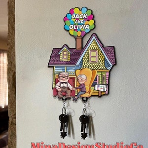 Personalized Disney Up Carl Ellie Couple Key Holder, Adventure Is Out There Up House His Ellie Her Carl Valentine Gift Keychains Home Decor