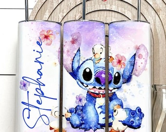 Personalized Watercolor Disney Stitch Tumbler, Ohana Means Family Stitch Coffee Cup, Lilo & Stitch Birthday Boy Gift, Birthday Girl Gift Cup
