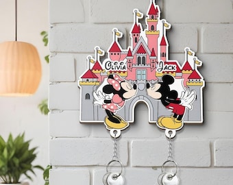 Personalized Disney Couple Key Holder, Mickey Minnie Disney Princess Prince Carl Ellie Valentine Keychains Home Decor, Cinderella Rapunzel