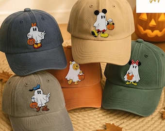 Embroidered All Characters Ghost Disney Halloween Cap, Walt Disney World Disneyland Family Halloween Embroidery Trucker Cap, Spooky Season