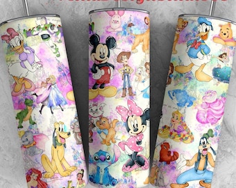 Personalized Watercolor Disney Tumbler, Mickey & Friends Winnie The Pooh Disney Princess Girl Trip, WDW Disneyland Castle Family Coffee Cup