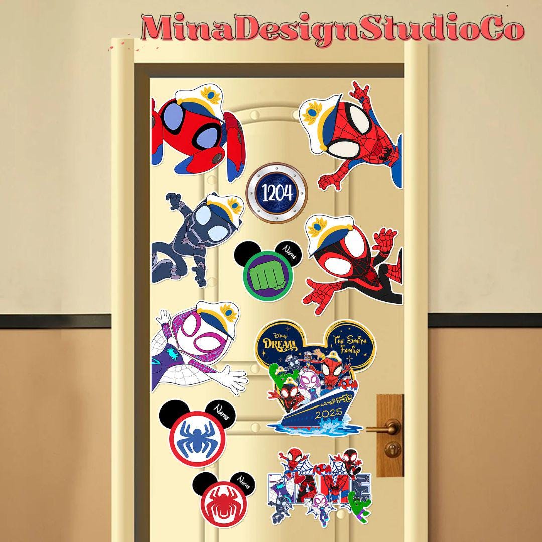 Personalized Spidey and His Amazing Friends Disney Cruise Magnet, Spiderman Marvel Day at Sea Magnet 2025, Family Cruise Ship Stateroom Door