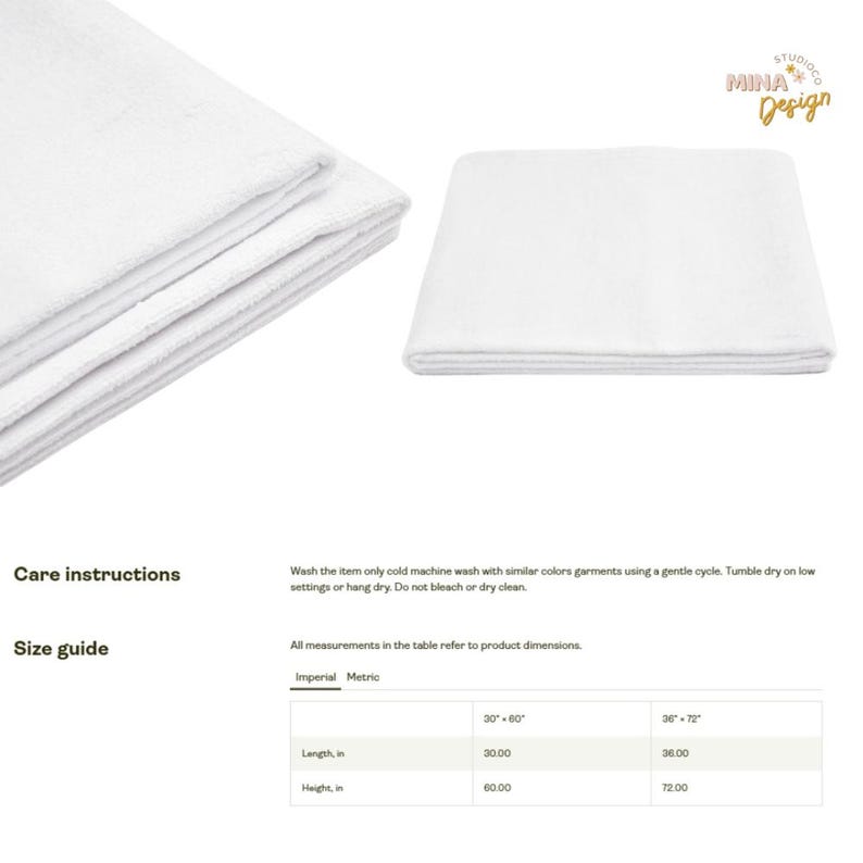May include: White folded towels. The image shows two stacks of white towels. The towels are rectangular and appear to be made of a soft, absorbent material. The towels are folded neatly. The image also includes the text "MINA Design".