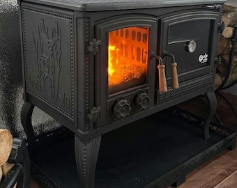 Cast Iron Wood Burning Cook Stove, Vintage Kitchen Fireplace