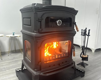 wood stove, kitchen stove, wood stove with oven, fireplace, wood cook stove, wood burning stove, castirin stove