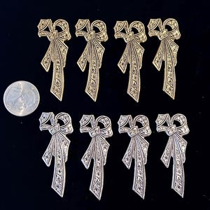 Large Bow Jewelry Stampings - Nice Quality Jewelry Supplies - USA Made - Antiqued Gold and Silver Plated Brass - Jewelry Making -  8 Pieces