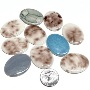 Vintage Cabochons - Porcelain Cabochons - 40x30mm - Unique Jewelry Making Supplies - 10 Piece Lot - Oval Cabs - Vintage Jewelry Supplies