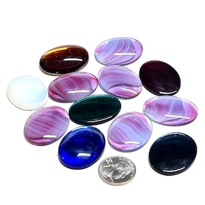 Vintage Glass Cabochons - Assorted Cabochons - 40x30mm - Unique Jewelry Making Supplies - 12 Piece Lot - Oval Cabs - Vintage Craft Supplies