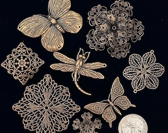 Large Brass Filigrees - Flower Embellishments- Floral Jewelry Supplies ...