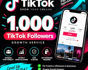 TikTok Growth Service – 1,000 Followers, Organic Promotion (No Password Required)