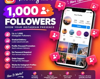 1000 seguidores en Instagram, servicio de crecimiento de Instagram, promoción de perfil (no se requiere contraseña)