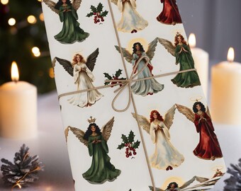 Vintage Angel Christmas Wrapping Paper, Elegant Holiday Gift Wrap