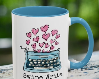 Romance Writer Mug: Vintage Typewriter with Hearts Hand Drawn Gift for Writers, Authors