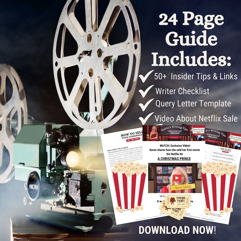 This Writers Guide: How to sell your screenplay includes more than 50 writing tips that will take you step by step through the writer checklist ( also included) showing you how to sell your movies and TV shows. Includes templates and videos, too!