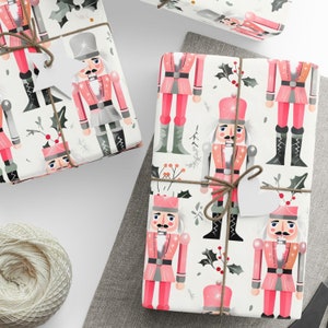 Pink Nutcracker Christmas Wrapping Paper, Vintage Holiday Gift Wrap