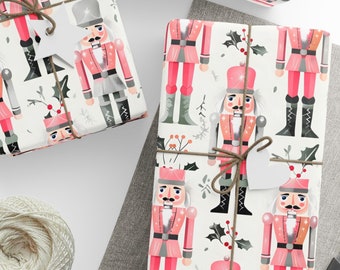 Pink Nutcracker Christmas Wrapping Paper, Vintage Holiday Gift Wrap
