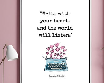 Vintage Typewriter Motivational Quote Print: Hearts Wall Art (Digital Download