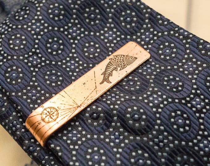Men's Personalized Copper Tie Clip, Wedding Keepsake, 7th Anniversary Gift, Nautical Copper Tie Clip, Gift for Him, Monogram, Groomsmen Gift