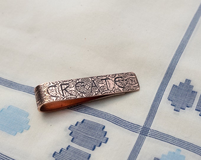 Men's Personalized Tie Bar - 7th Anniversary Gift - Copper Tie Clip - Gift for Him - Nu Gold Tie Bar - Monogram - Groomsmen Gift