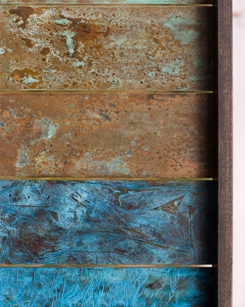 12 Months Copper patina panels capture the monthly temperature and