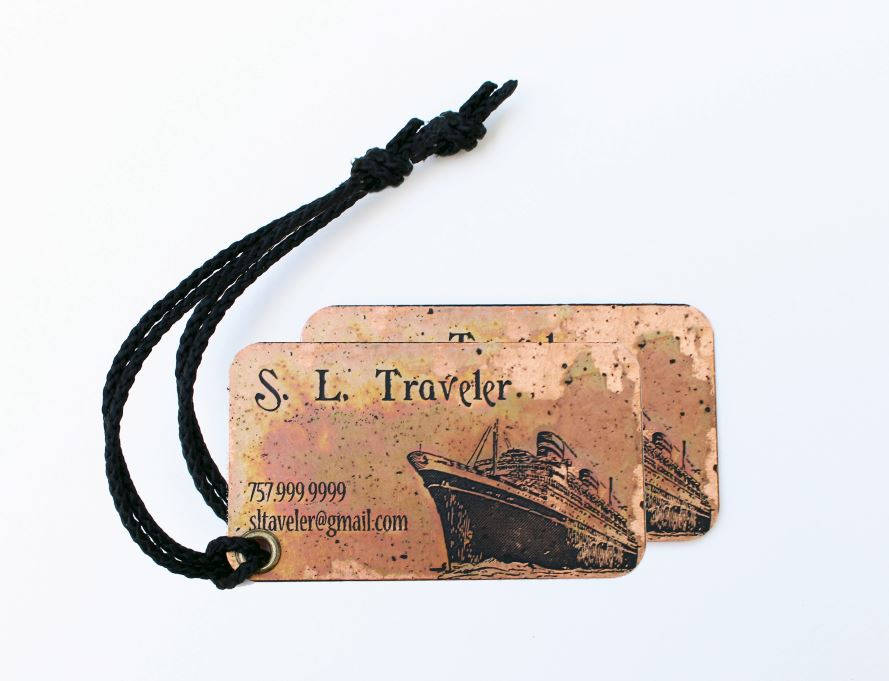 Set of two (2) Travel Luggage Tags Custom Luggage Tags Copper Tags