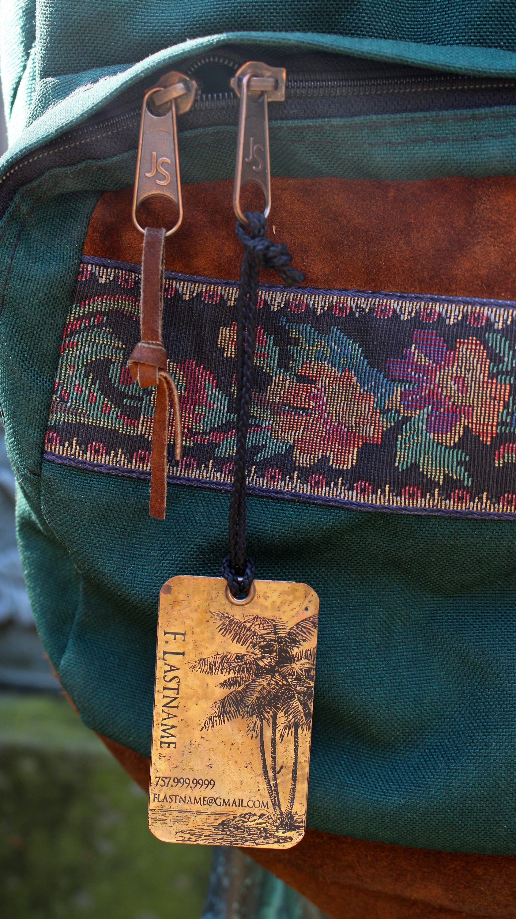 Luggage Tag Personalize Set of two (2) tags, Copper or Brass