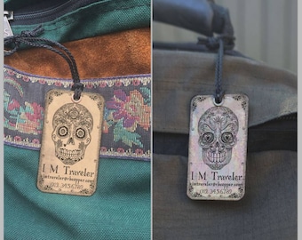 Luggage Tag Personalize Set of two (2) tags, Personalized Luggage Tags,  Gift for couple, Hers & His, Día de Muertos, Day of the Dead