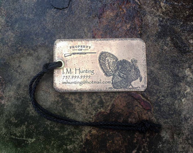 Set of two (2) Copper or Brass Luggage Tags, Fishing Bag Tags, Personalized Luggage Tags, Fisherman gift