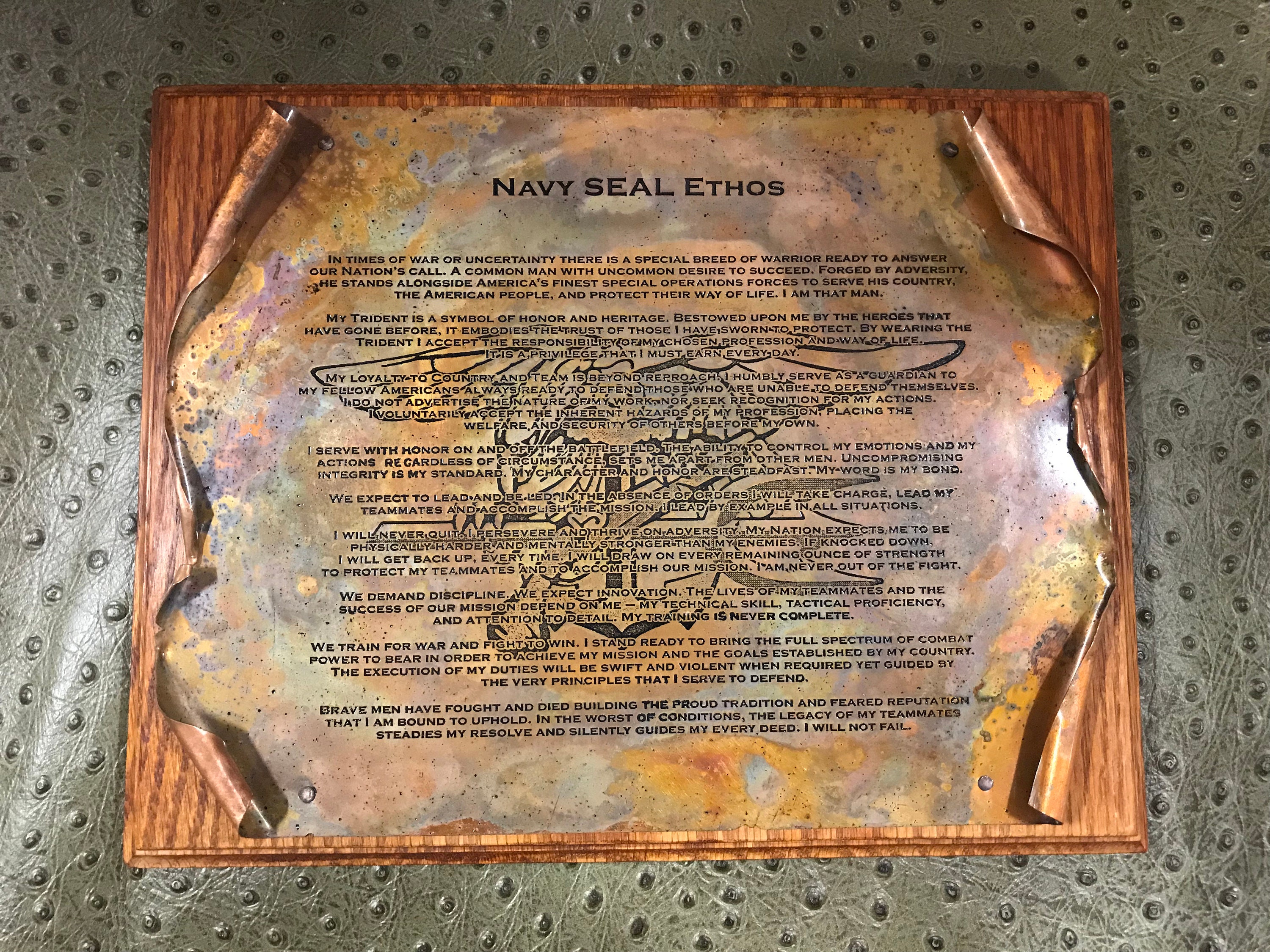 Copper Navy SEAL Ethos Scroll, Military Gift