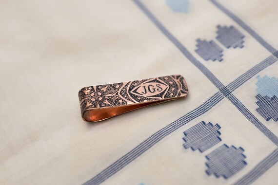 Men's Personalized Tie Bar - 7th Anniversary Gift - Copper Tie Clip - Gift  for Him - Monogram - Groomsmen Gift