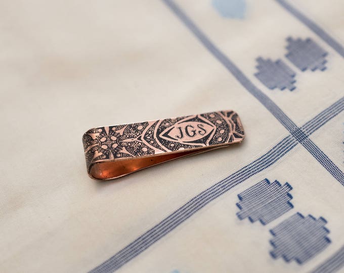 Men's Personalized Tie Bar - Wedding Keepsake - 7th Anniversary Gift - Copper Tie Clip - Gift for Him - Monogram - Groomsmen Gift