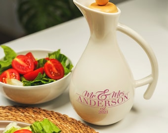 Personalized Glass Olive Oil Dispenser, Custom Anniversary Gift