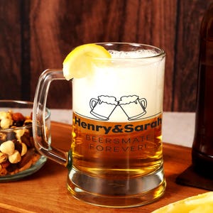 Personalized Beer Mug, Custom Monogram Engraved Glasses, Beer Gifts for Dad, Boyfriend Anniversary Gift, Barware Gift for Men, Beer Glass